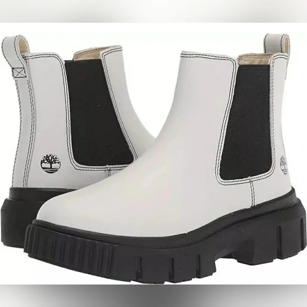 Timberland 7.5 Sporty Combat White Leather Waterproof Lugsole Chelsea Boots New